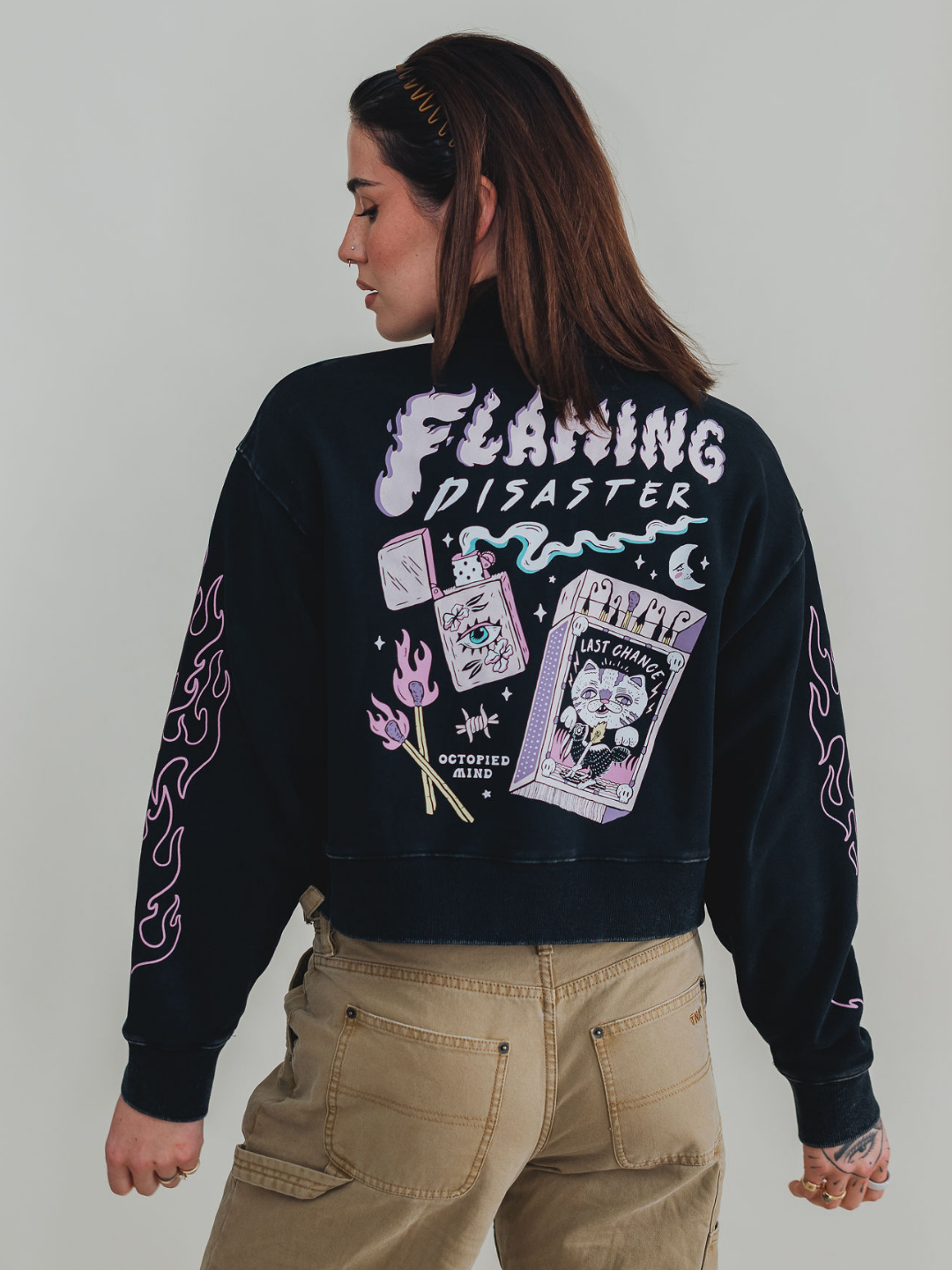 Flaming Disaster 1/4 Zip Sweater | Octopied Mind – Octopied Mind Inc.