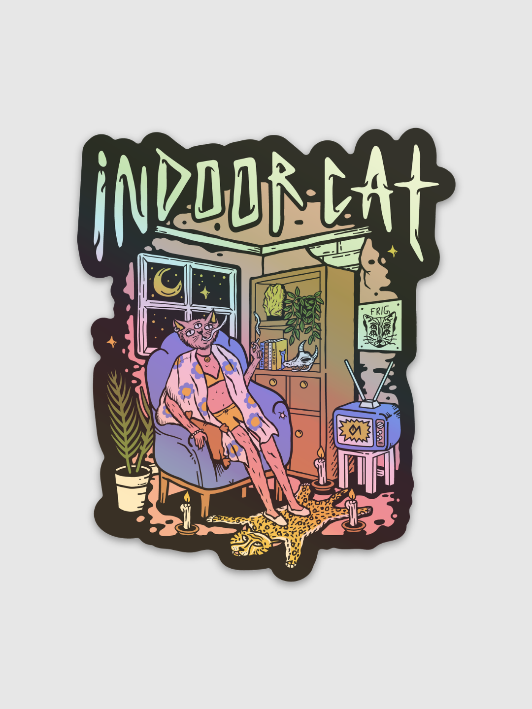 Cats Inside Sticker Indoor Cat Holographic Sticker | Octopied Mind – Octopied Mind Inc.