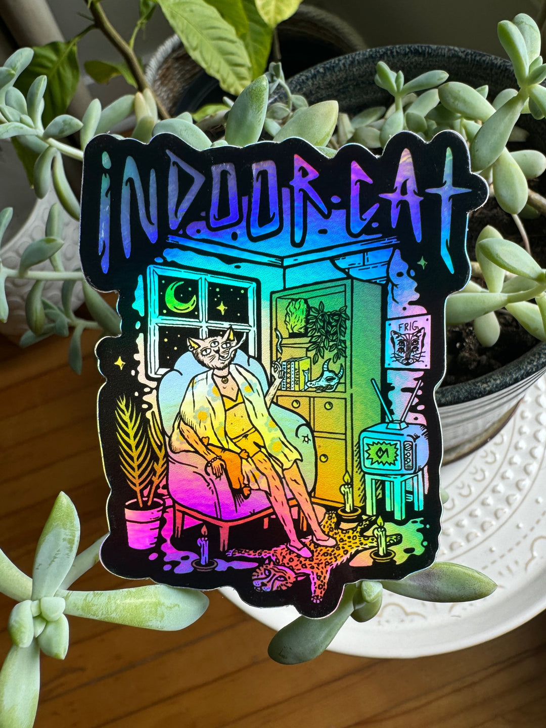 Indoor Cat Holographic Sticker - Octopied Mind